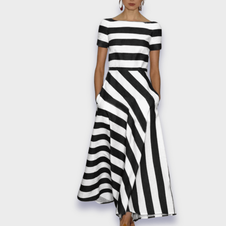 Grethe®️ | Handgefertigtes gestreiftes Maxikleid