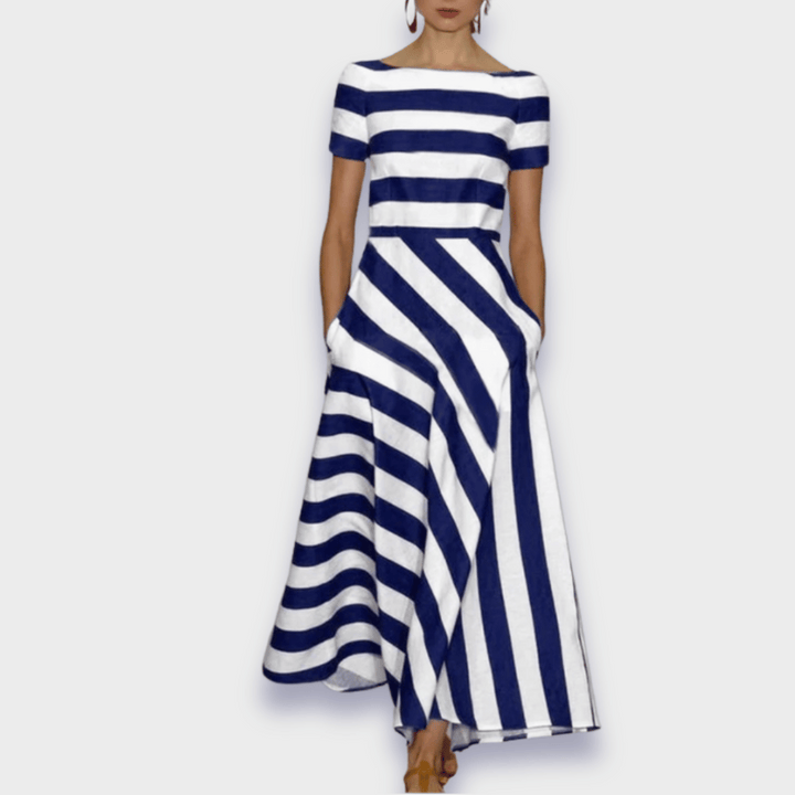 Grethe®️ | Handgefertigtes gestreiftes Maxikleid
