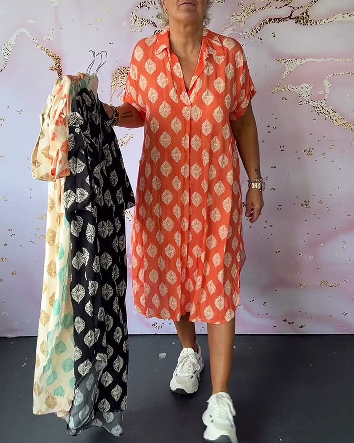 Mathilde™ | Lockeres langes Kleid mit Reverskragen und kurzen Ärmeln