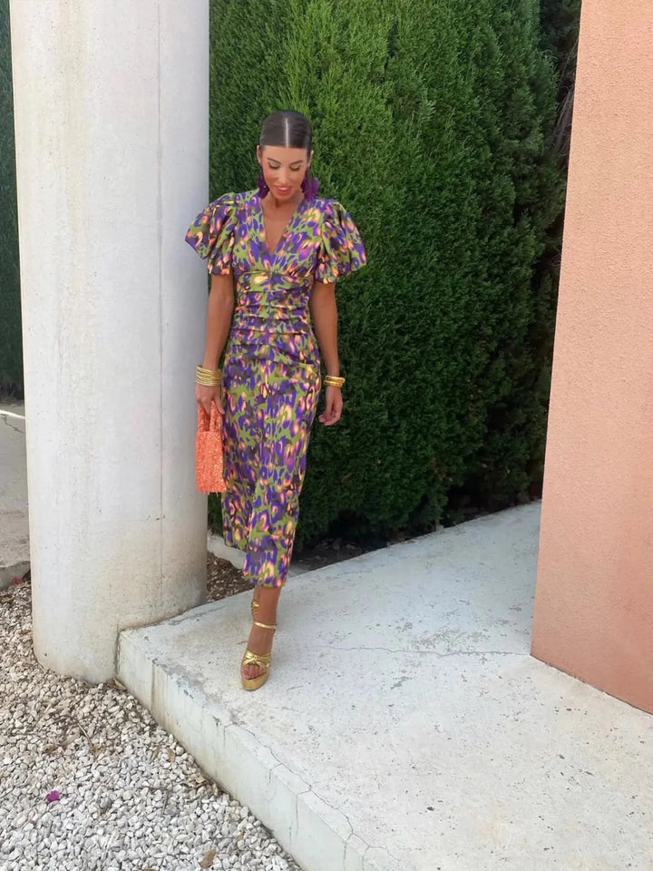 Trude™ | Bunte Kleid mit Faltenärmeln