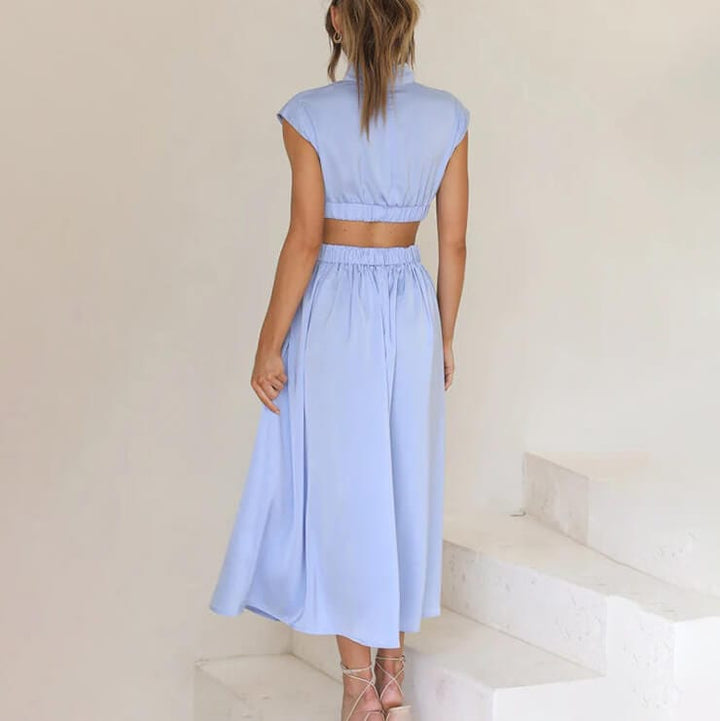 AURELIA® | PLISSIERTES KLEID MIT HOHEM KRAGEN